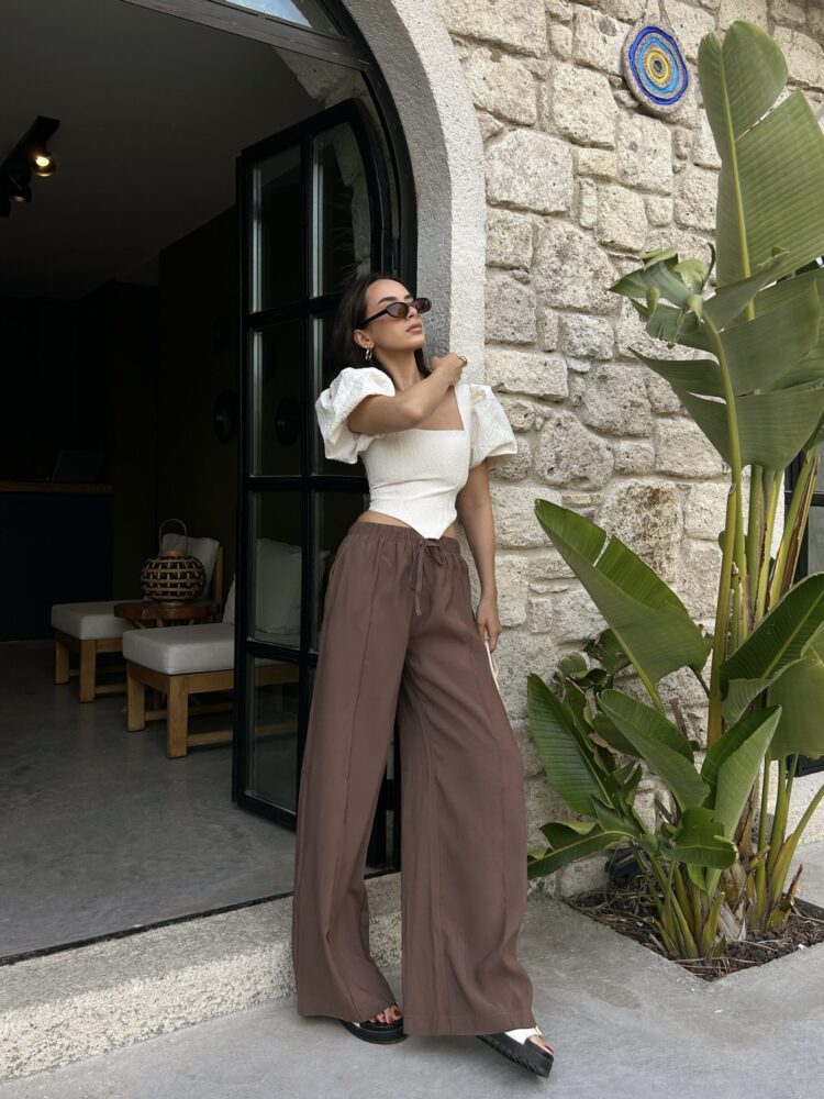 100% Modal Waist Elastic Front Seam Detailed Wide Cut Pants 29109 - First Angels - Globality Store - Women Clothes Wholesale Turkey