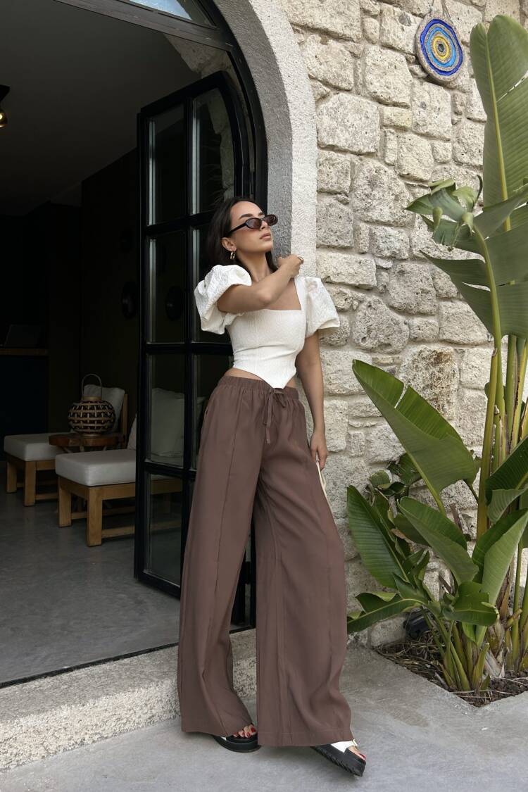 100% Modal Waist Elastic Front Seam Detailed Wide Cut Pants 29109 - First Angels - Globality Store - Women Clothes Wholesale Turkey