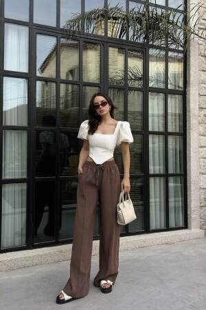 100% Modal Waist Elastic Front Seam Detailed Wide Cut Pants 29109 - First Angels - Globality Store - Women Clothes Wholesale Turkey