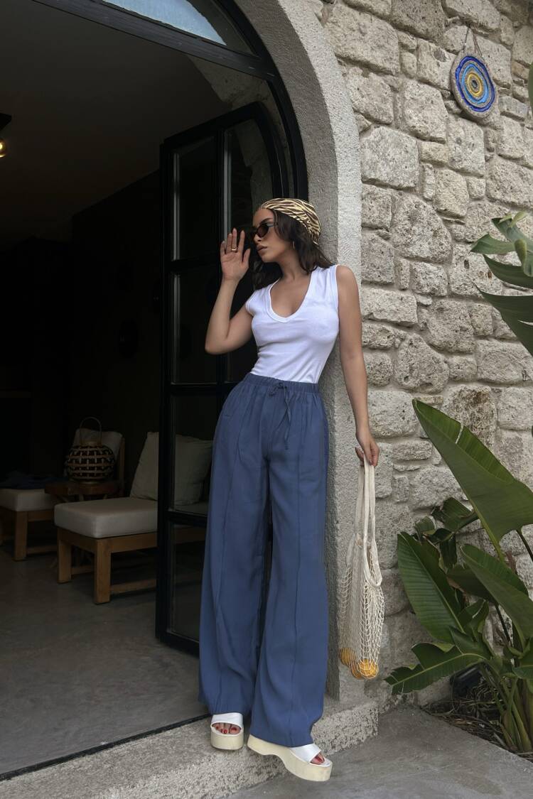 100% Modal Waist Elastic Front Seam Detailed Wide Cut Pants 29109 - First Angels - Globality Store - Women Clothes Wholesale Turkey