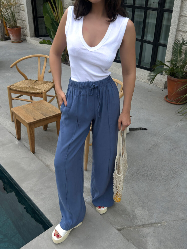 100% Modal Waist Elastic Front Seam Detailed Wide Cut Pants 29109