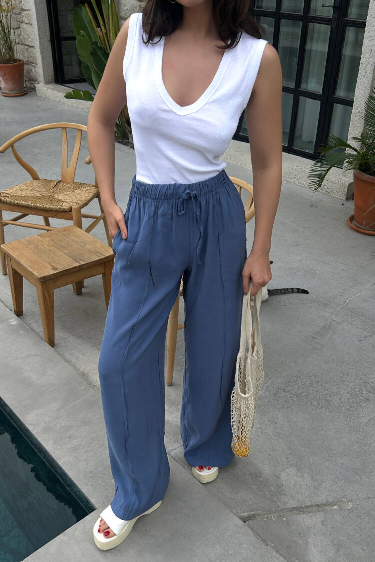 100% Modal Waist Elastic Front Seam Detailed Wide Cut Pants 29109