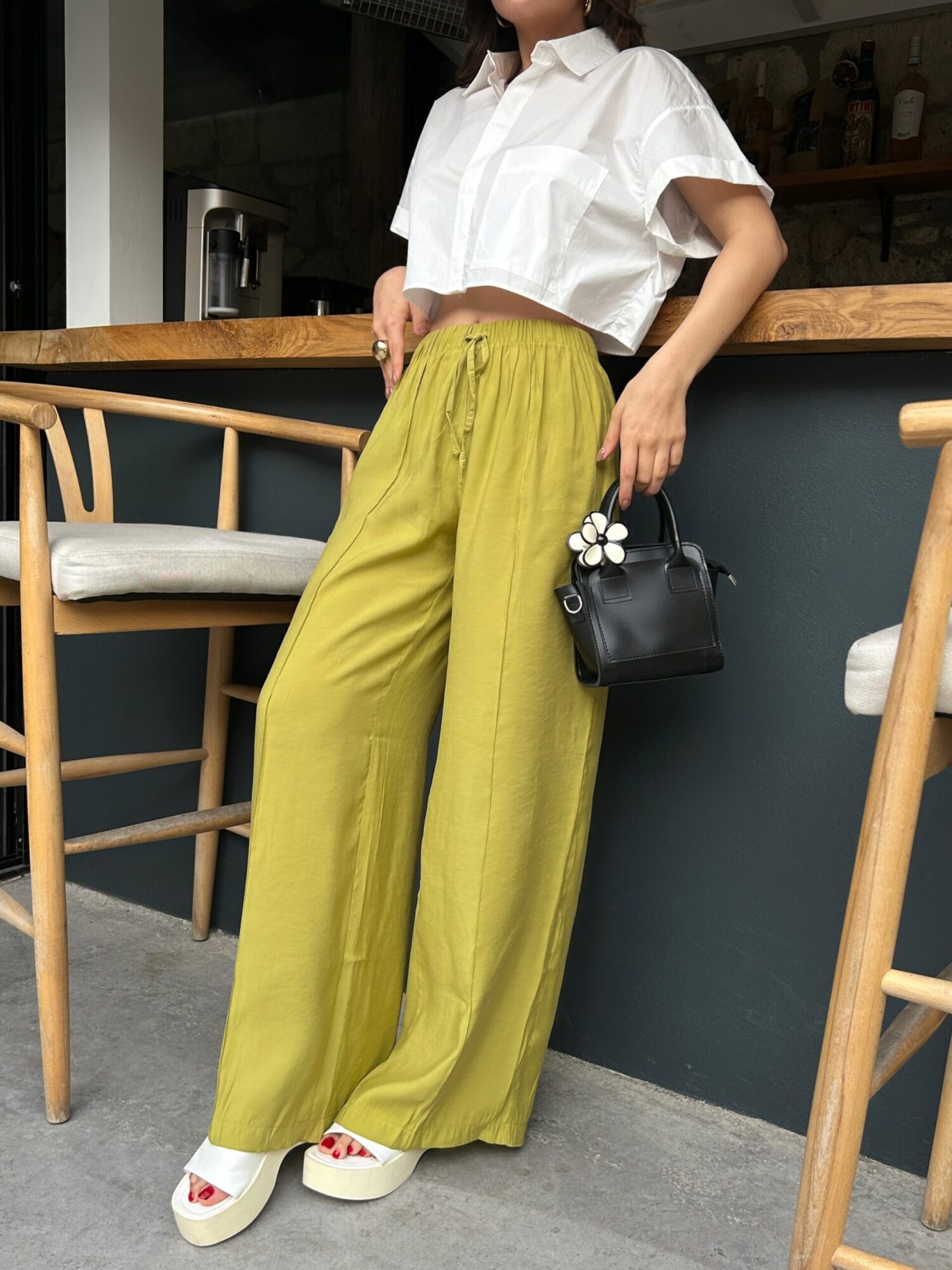 Oil100% Modal Waist Elastic Front Seam Detailed Wide Cut Pants 29109 - First Angels - Globality Store - Women Clothes Wholesale Turkey