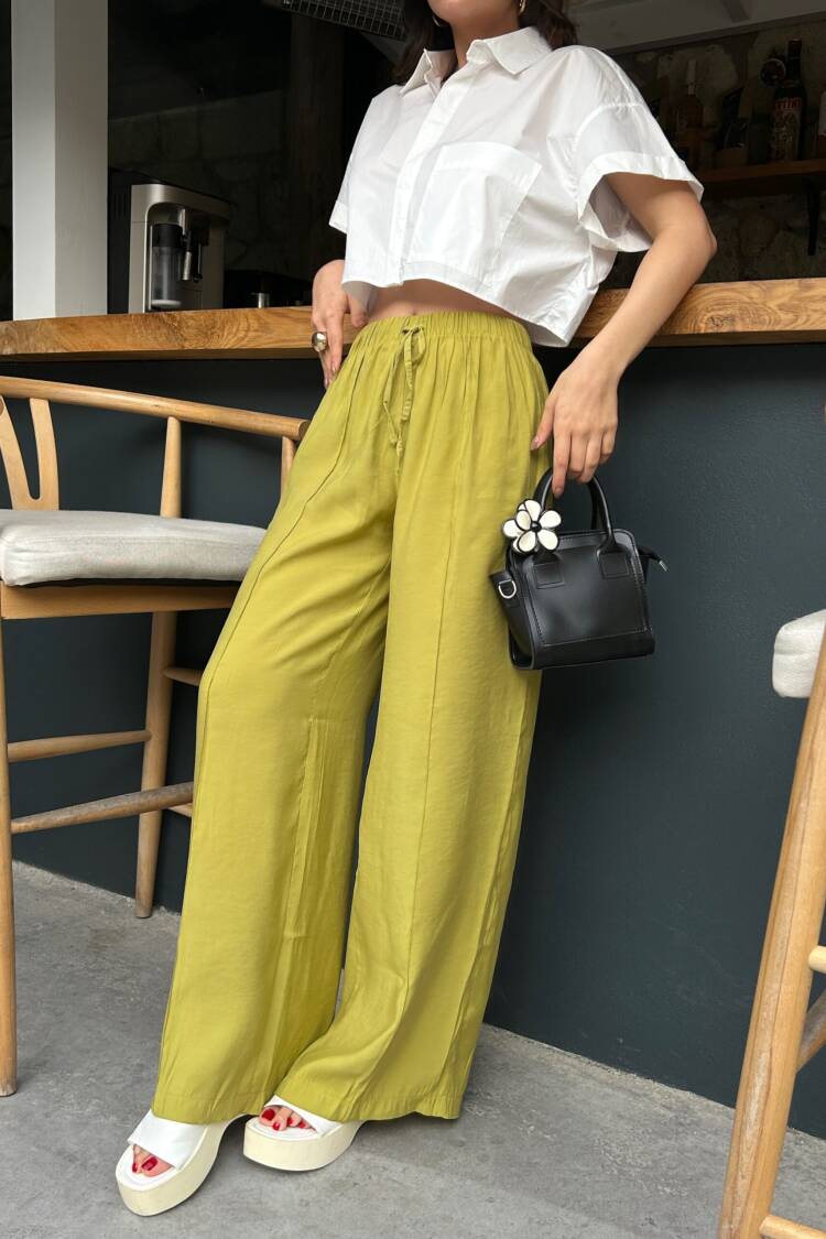 Oil100% Modal Waist Elastic Front Seam Detailed Wide Cut Pants 29109 - First Angels - Globality Store - Women Clothes Wholesale Turkey
