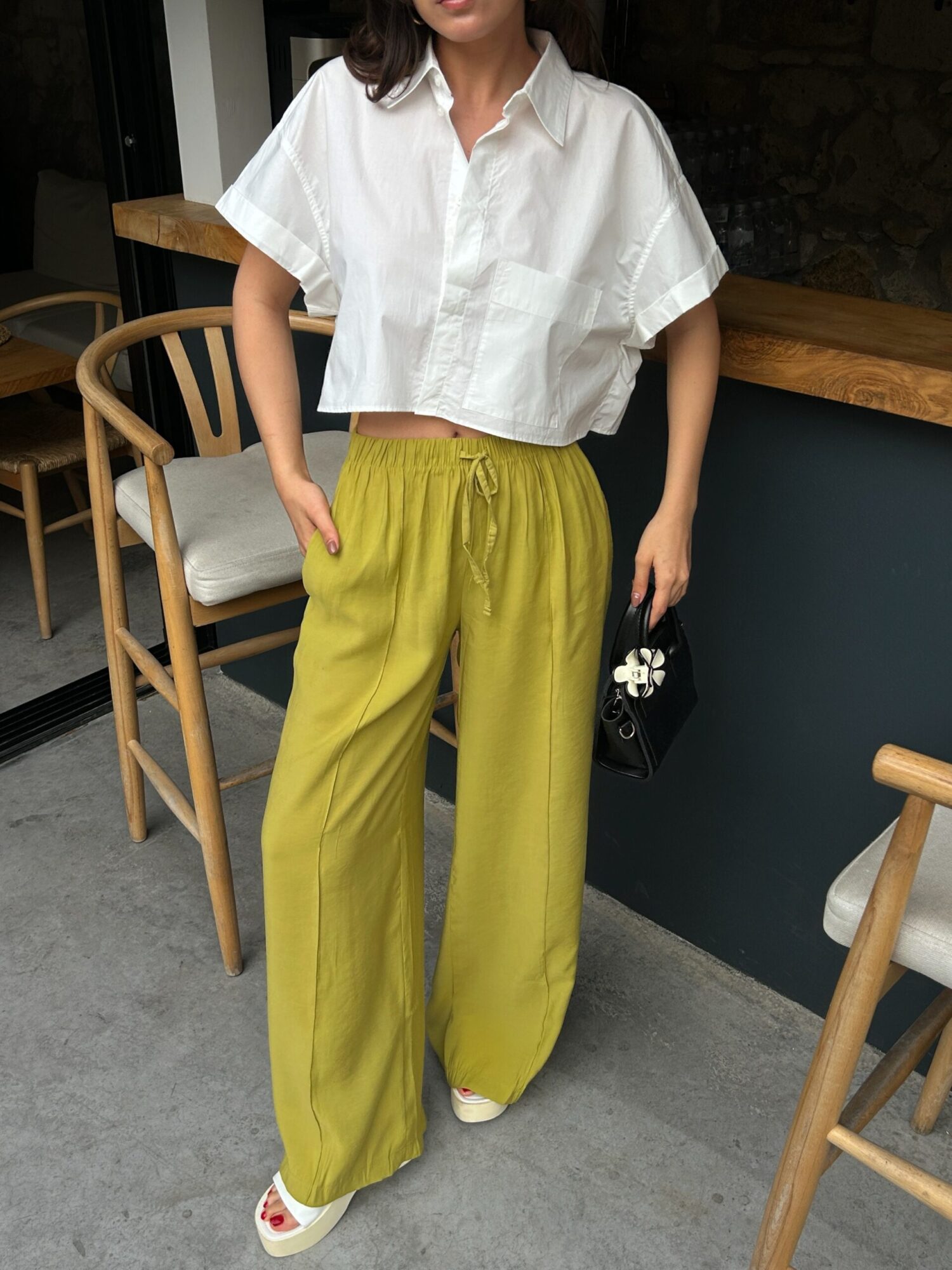 Oil100% Modal Waist Elastic Front Seam Detailed Wide Cut Pants 29109 - First Angels - Globality Store - Women Clothes Wholesale Turkey