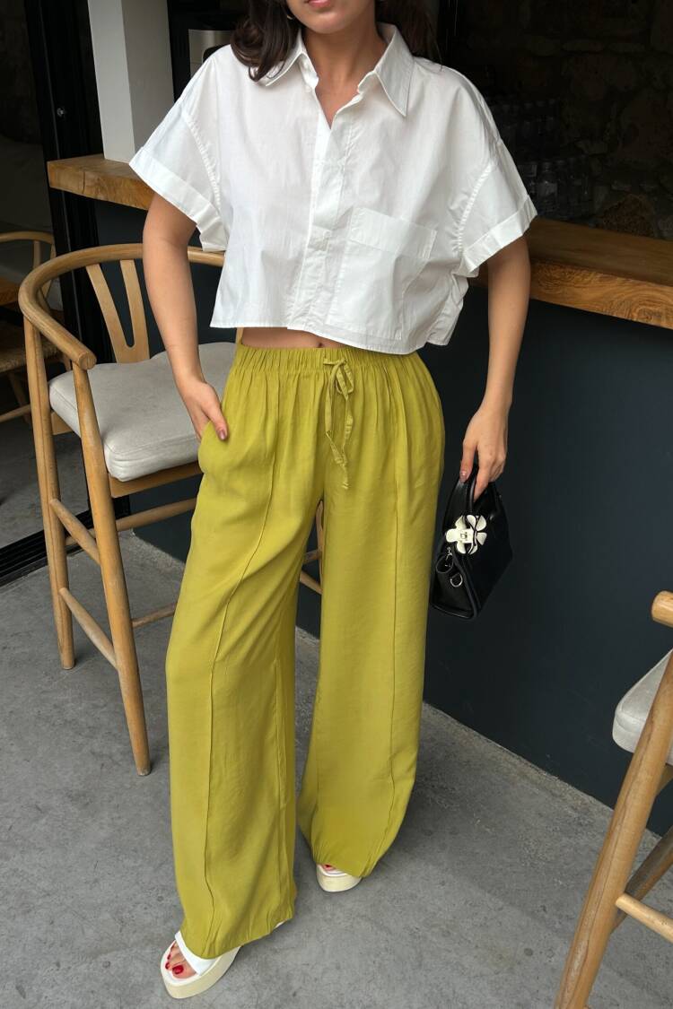 Oil100% Modal Waist Elastic Front Seam Detailed Wide Cut Pants 29109