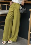 Oil100% Modal Waist Elastic Front Seam Detailed Wide Cut Pants 29109 - First Angels - Globality Store - Women Clothes Wholesale Turkey
