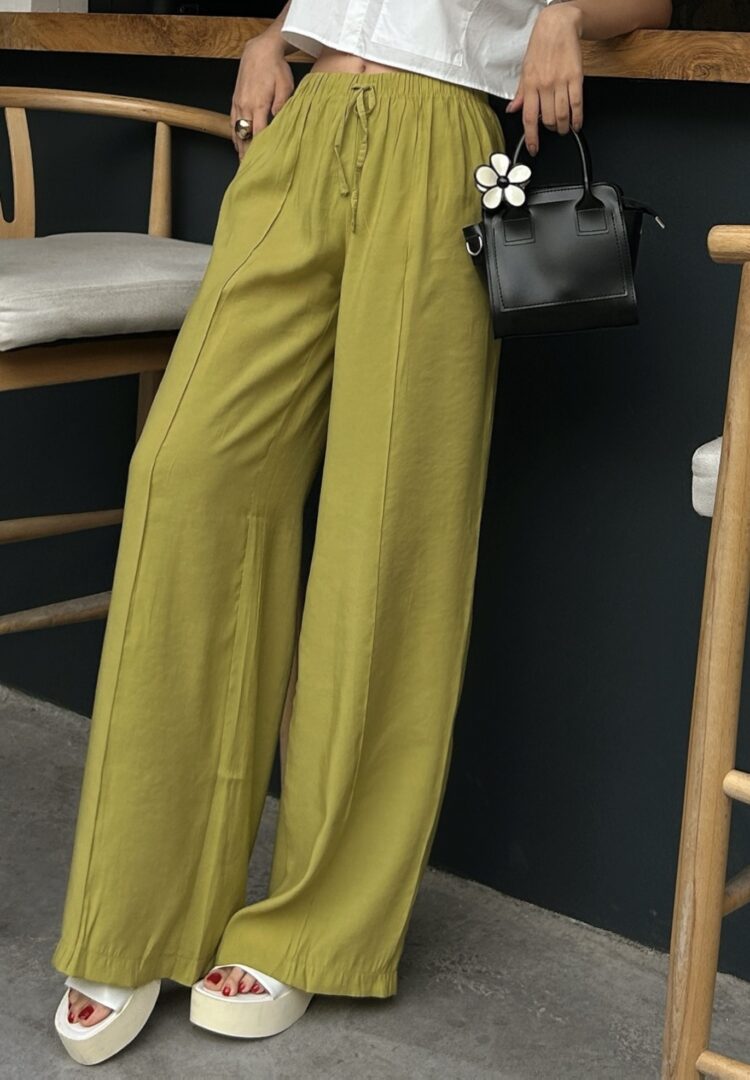 Oil100% Modal Waist Elastic Front Seam Detailed Wide Cut Pants 29109