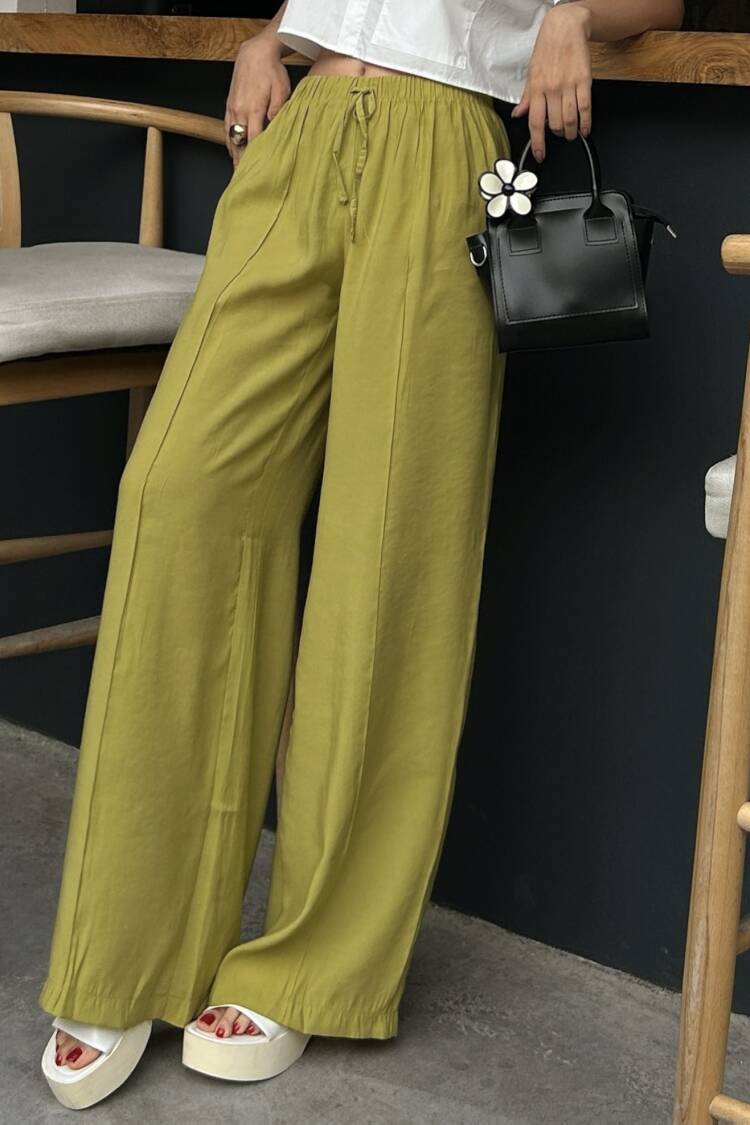 Oil100% Modal Waist Elastic Front Seam Detailed Wide Cut Pants 29109