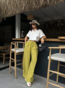 Oil100% Modal Waist Elastic Front Seam Detailed Wide Cut Pants 29109 - First Angels - Globality Store - Women Clothes Wholesale Turkey