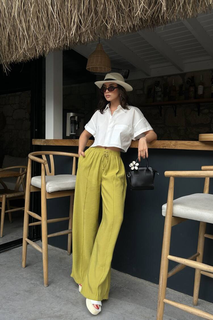 Oil100% Modal Waist Elastic Front Seam Detailed Wide Cut Pants 29109