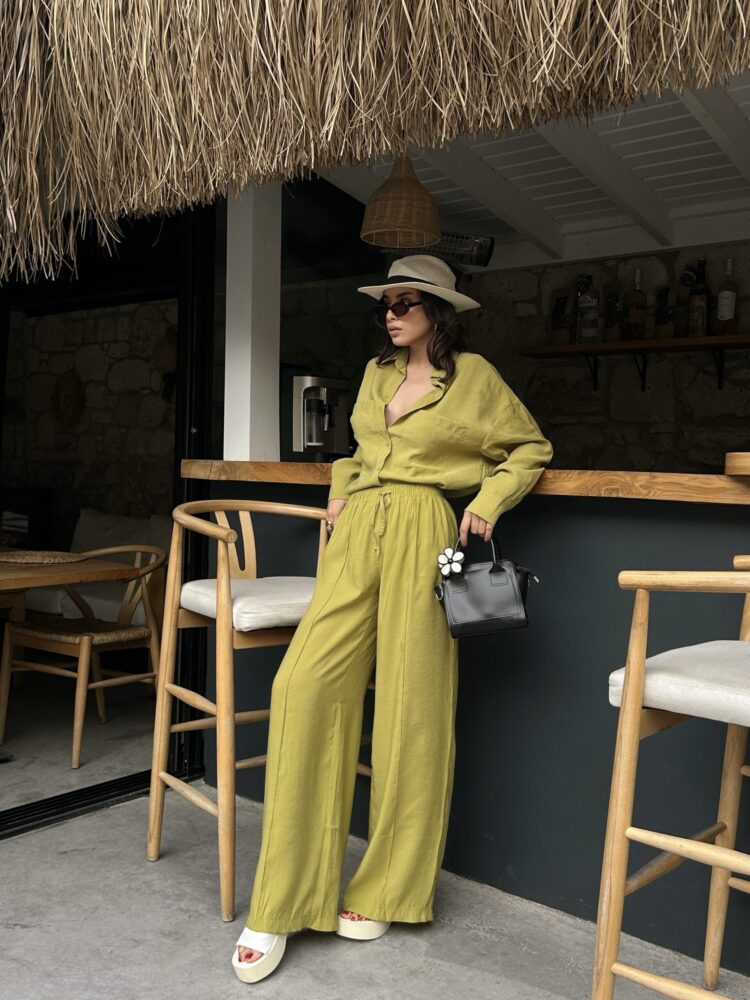 Oil100% Modal Waist Elastic Front Seam Detailed Wide Cut Pants 29109