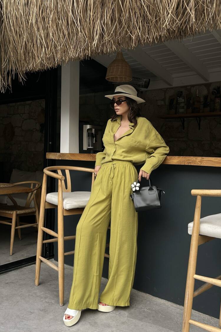 Oil100% Modal Waist Elastic Front Seam Detailed Wide Cut Pants 29109