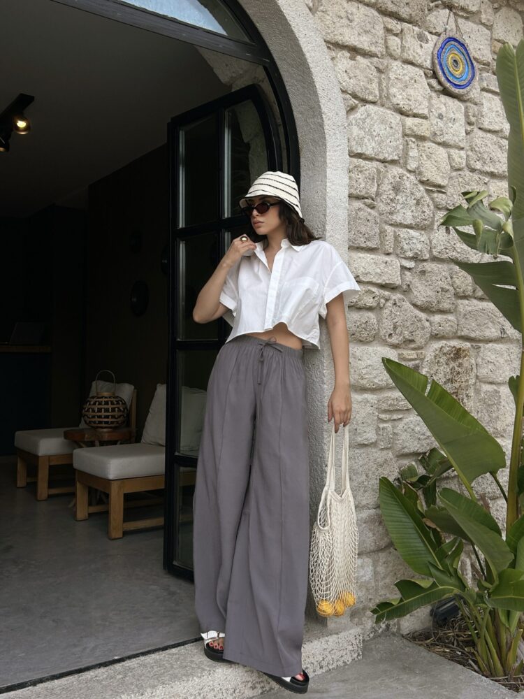 100% Modal Waist Elastic Front Seam Detailed Wide Cut Pants 29109 - First Angels - Globality Store - Women Clothes Wholesale Turkey