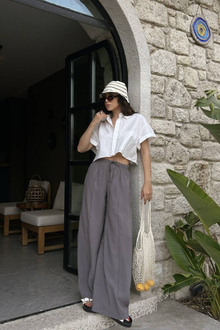 100% Modal Waist Elastic Front Seam Detailed Wide Cut Pants 29109 - First Angels - Globality Store - Women Clothes Wholesale Turkey