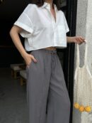 100% Modal Waist Elastic Front Seam Detailed Wide Cut Pants 29109 - First Angels - Globality Store - Women Clothes Wholesale Turkey