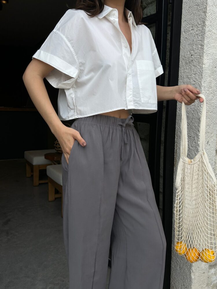100% Modal Waist Elastic Front Seam Detailed Wide Cut Pants 29109