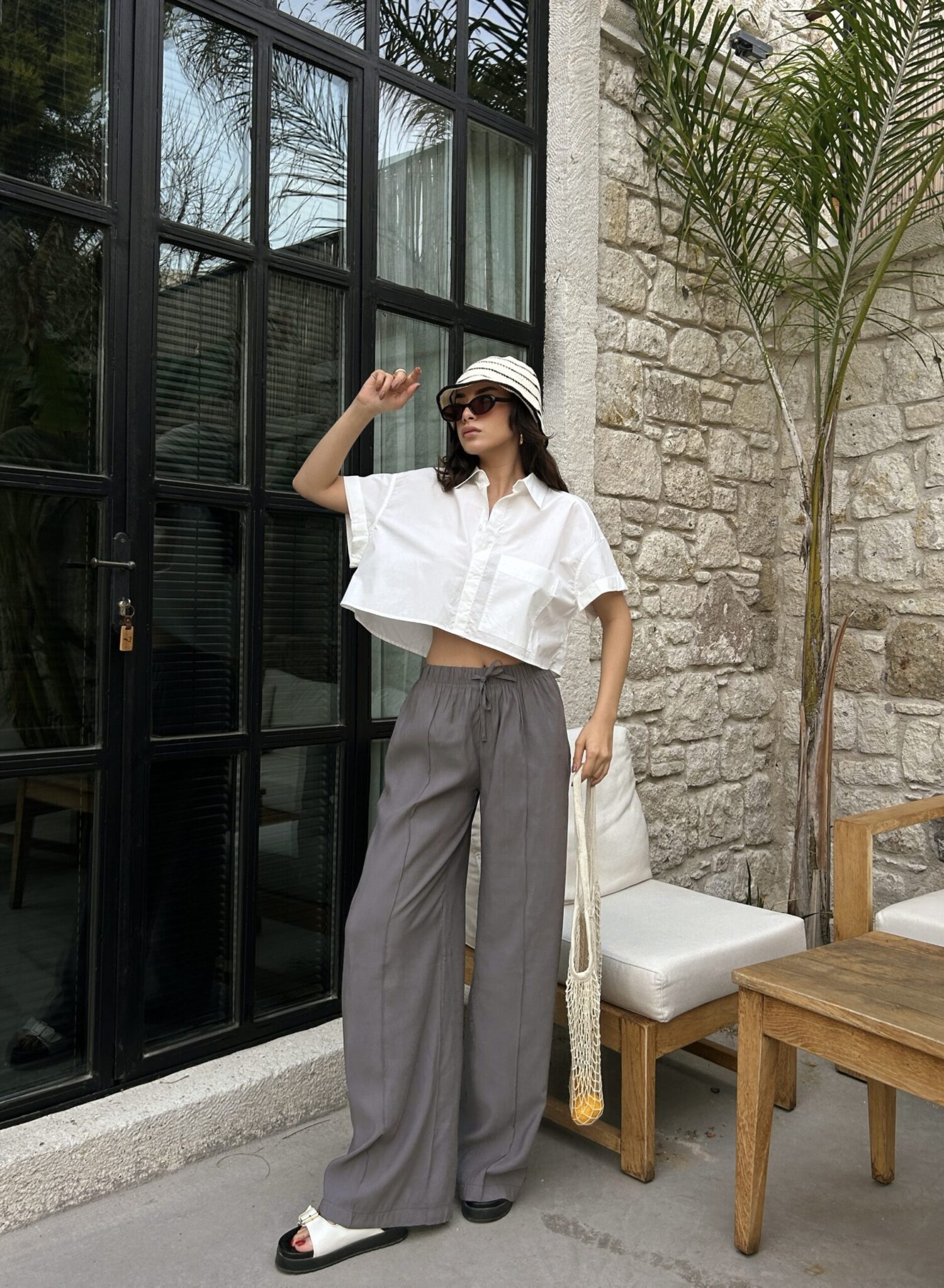 100% Modal Waist Elastic Front Seam Detailed Wide Cut Pants 29109 - First Angels - Globality Store - Women Clothes Wholesale Turkey