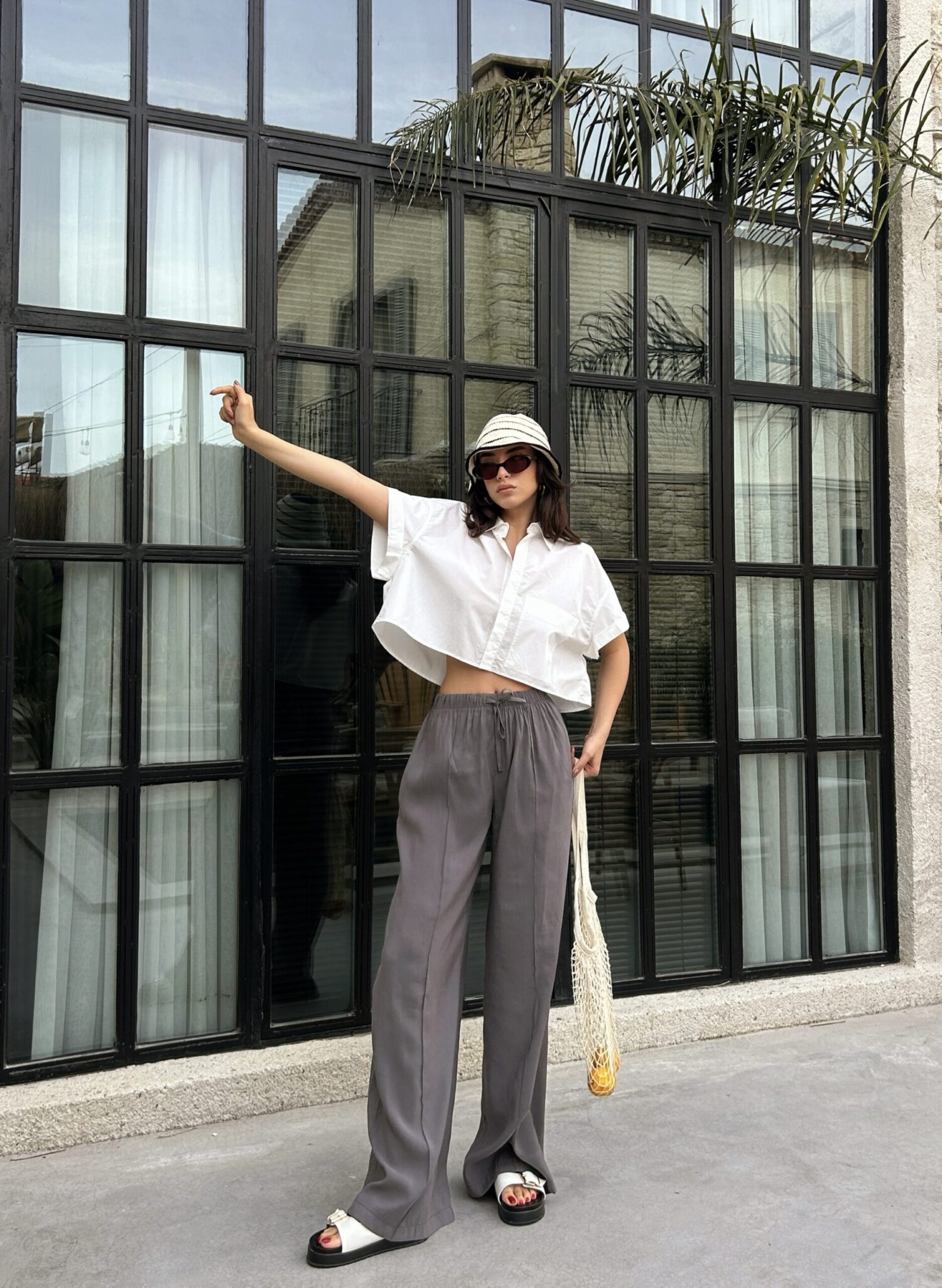 100% Modal Waist Elastic Front Seam Detailed Wide Cut Pants 29109 - First Angels - Globality Store - Women Clothes Wholesale Turkey