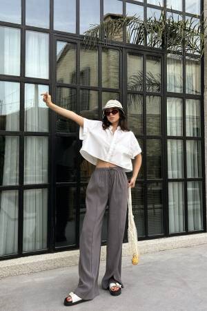 100% Modal Waist Elastic Front Seam Detailed Wide Cut Pants 29109 - First Angels - Globality Store - Women Clothes Wholesale Turkey