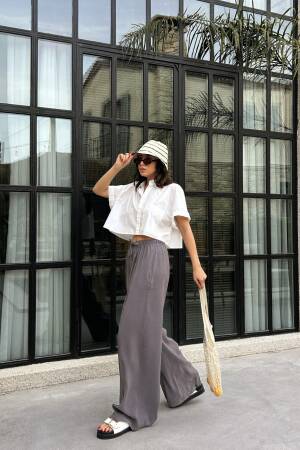 100% Modal Waist Elastic Front Seam Detailed Wide Cut Pants 29109 - First Angels - Globality Store - Women Clothes Wholesale Turkey
