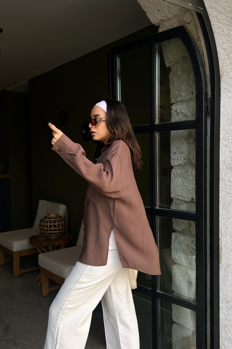 100% Modal Fabric Pocket Detailed Oversize Long Shirt 29108