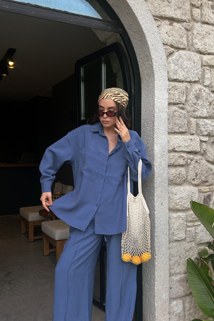 100% Modal Fabric Pocket Detailed Oversize Long Shirt 29108 - First Angels - Globality Store - Women Clothes Wholesale Turkey