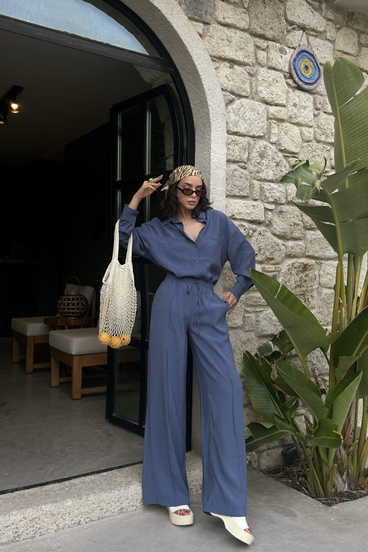 100% Modal Fabric Pocket Detailed Oversize Long Shirt 29108