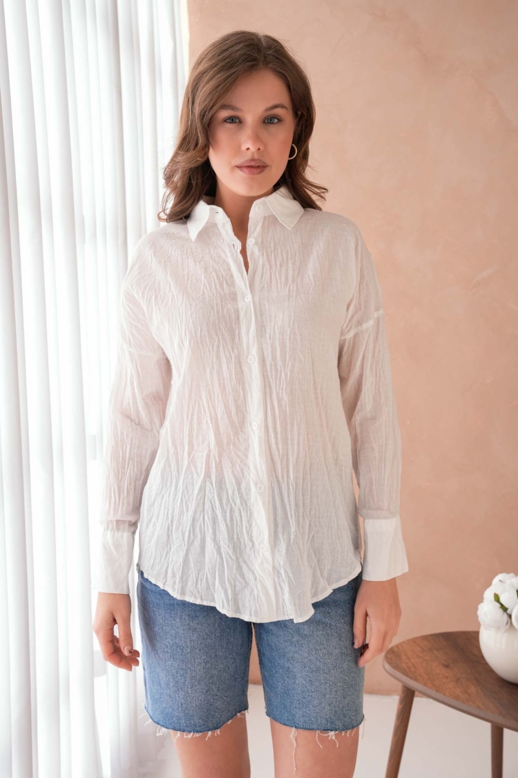 100% Cotton Slim Voile Frill Shirt 29034