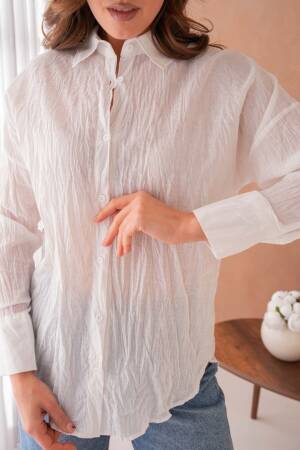 100% Cotton Slim Voile Frill Shirt 29034 - First Angels - Globality Store - Women Clothes Wholesale Turkey