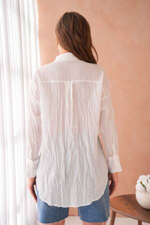 100% Cotton Slim Voile Frill Shirt 29034 - First Angels - Globality Store - Women Clothes Wholesale Turkey