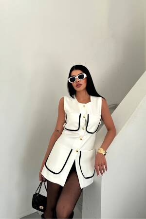 Large Pocket Biye Detailed Vest - Ello - Globality Store - Women Clothes Wholesale Turkey