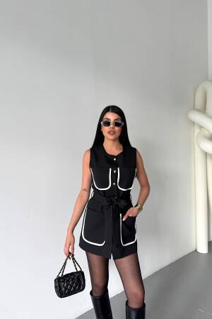 Large Pocket Biye Detailed Vest - Ello - Globality Store - Women Clothes Wholesale Turkey