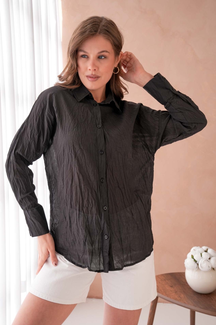 100% Cotton Slim Voile Frill Shirt 29034 - First Angels - Globality Store - Women Clothes Wholesale Turkey