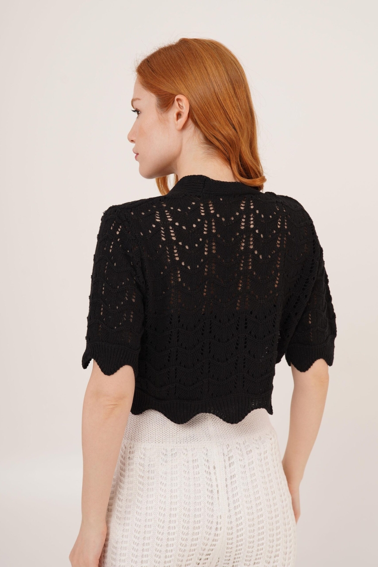WholesaleCardigan With Openwork Short Sleeve With Bow Buttons