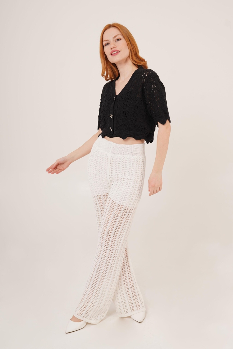 WholesaleCardigan With Openwork Short Sleeve With Bow Buttons