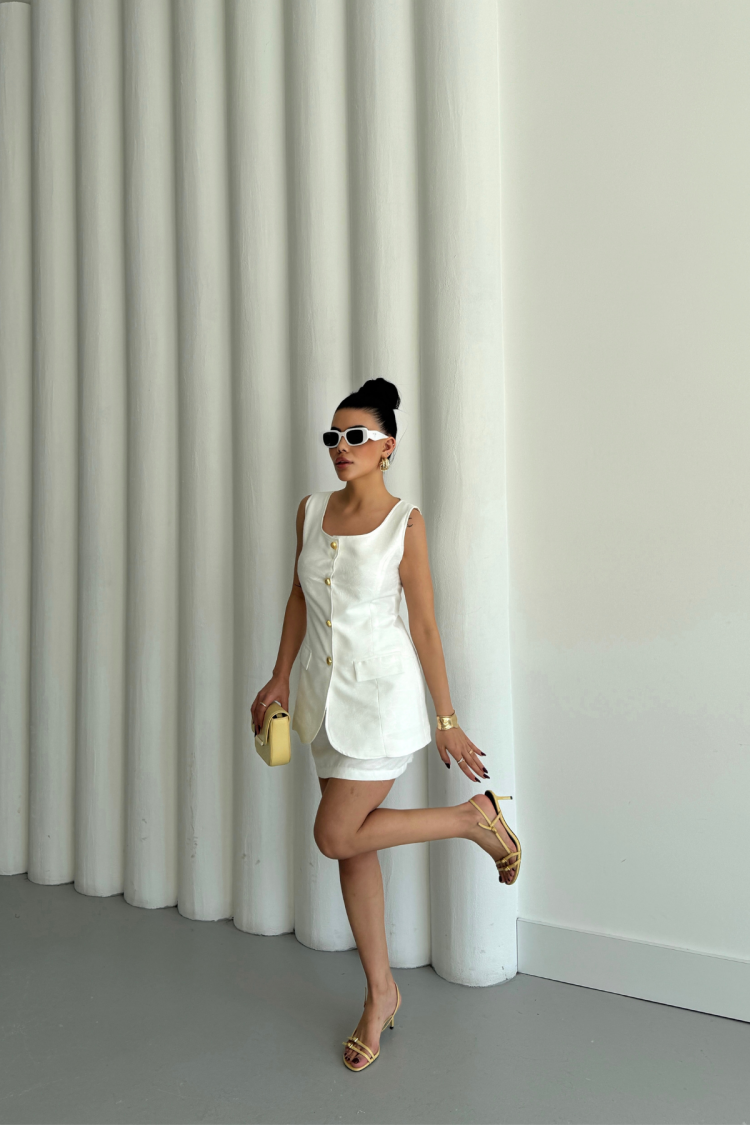 Jacquard Linen Vest Short Skirt Set - Ello - Globality Store - Women Clothes Wholesale Turkey