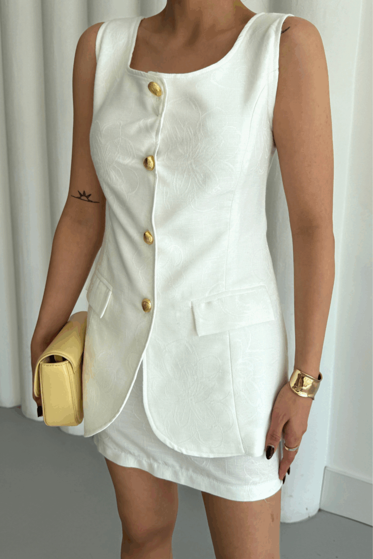 Jacquard Linen Vest Short Skirt Set