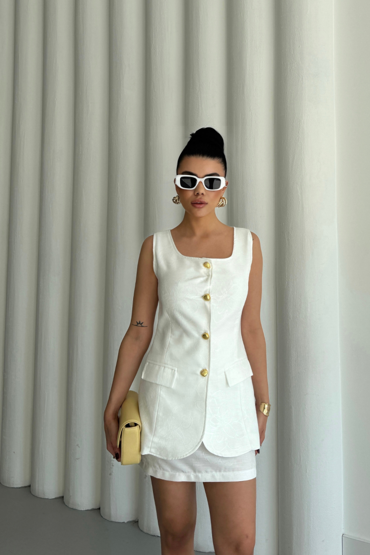 Jacquard Linen Vest Short Skirt Set