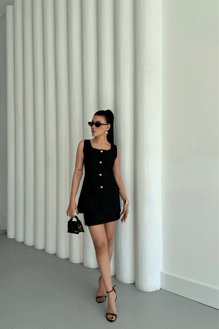 Jacquard Linen Vest Short Skirt Set - Ello - Globality Store - Women Clothes Wholesale Turkey