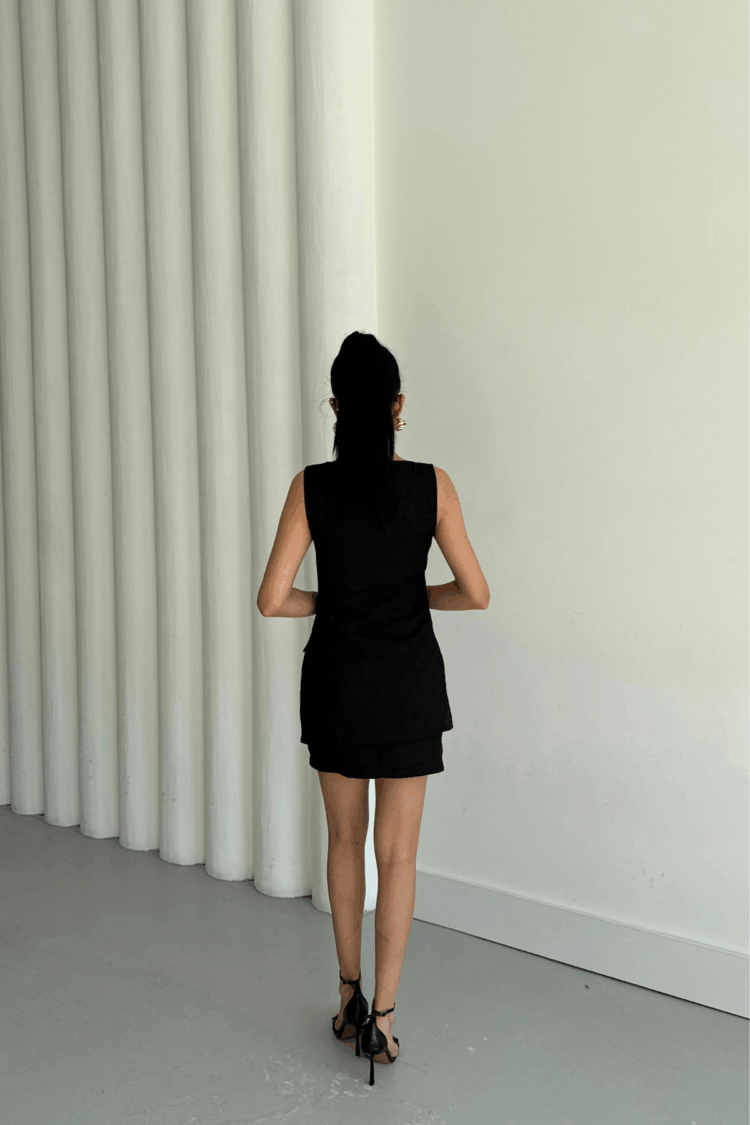 Jacquard Linen Vest Short Skirt Set