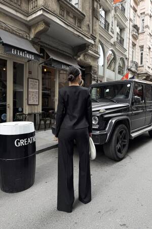 Asymmetric Buttoned Wadded Jacket Pants Set - Ouz Fashion - Globality Store - Women Clothes Wholesale Turkey