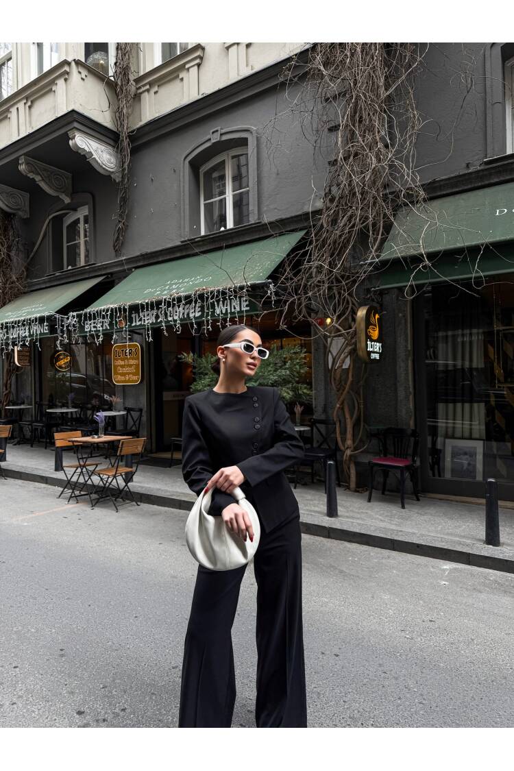 Asymmetric Buttoned Wadded Jacket Pants Set