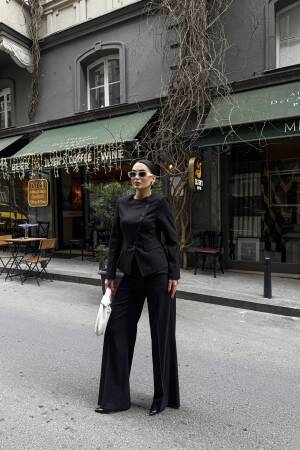 Asymmetric Buttoned Wadded Jacket Pants Set - Ouz Fashion - Globality Store - Women Clothes Wholesale Turkey