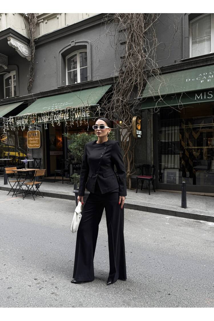 Asymmetric Buttoned Wadded Jacket Pants Set