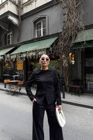 Asymmetric Buttoned Wadded Jacket Pants Set - Ouz Fashion - Globality Store - Women Clothes Wholesale Turkey