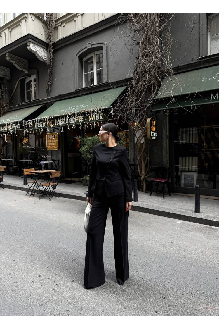 Asymmetric Buttoned Wadded Jacket Pants Set
