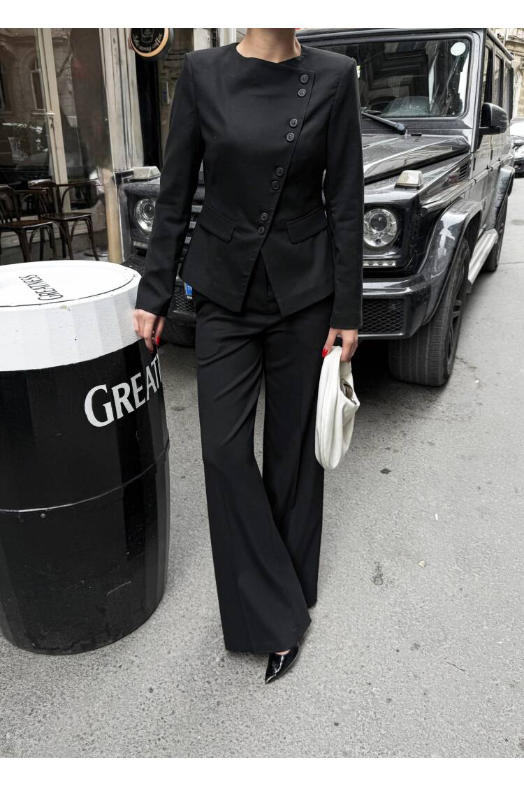 Asymmetric Buttoned Wadded Jacket Pants Set