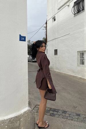 Brown Front Buttoned Shirt - EYYO ATELIER - Globality Store - Women Clothes Wholesale Turkey