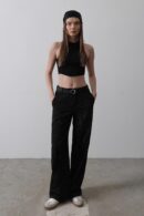 Palazzo Pants With Belt -And White - Reyon - Globality Store - Women Clothes Wholesale Turkey